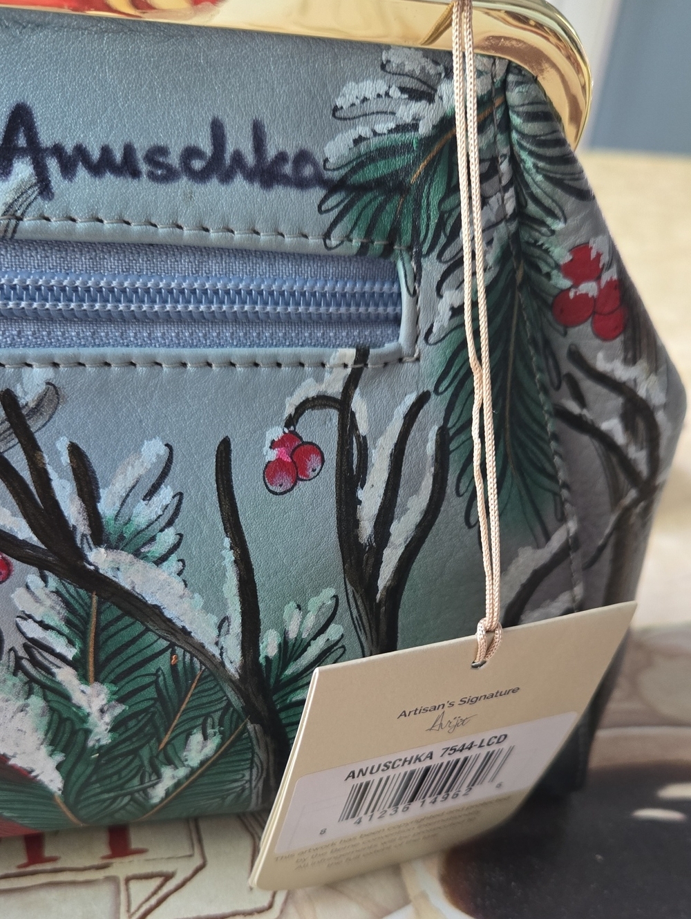 Anuschka Multicolor Cardinal Print Leather Tote with Gold Accents - Picture 12 of 13